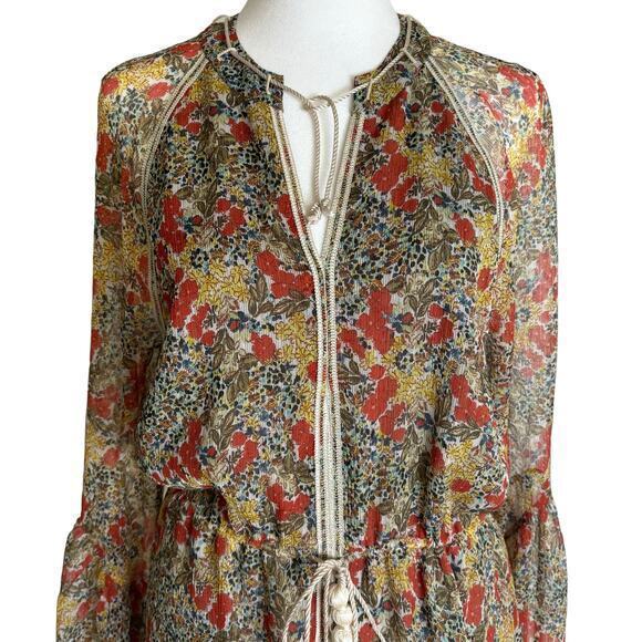 ALEXIS Floral Print Mini Ruffle Dress Tassel Multicolor Long Sleeve Size Medium - Picture 2 of 16